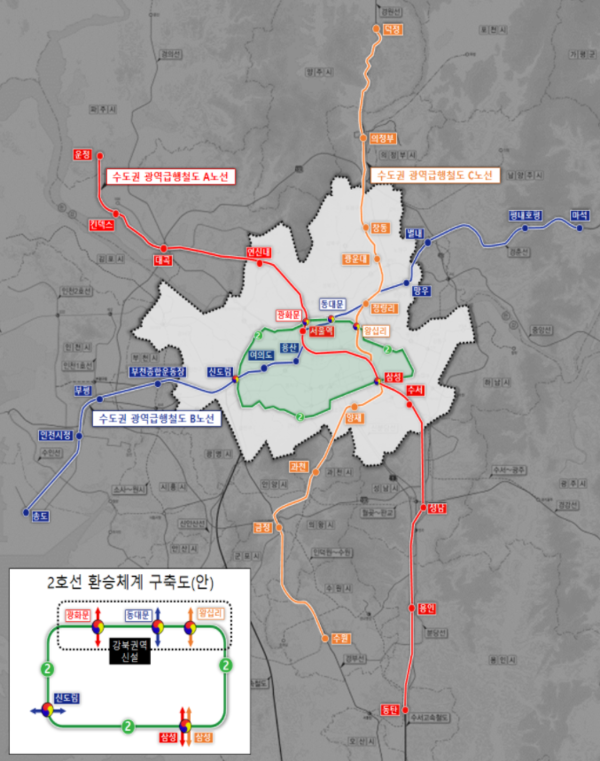 수도권광역급행철도(GTX) 정거장 추가 신설 요청 위치도(사진=서울시)