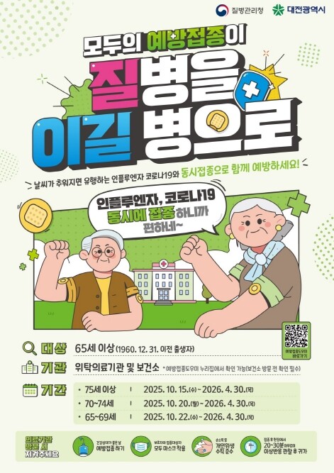 대전시 “독감·코로나19 백신 한 번...