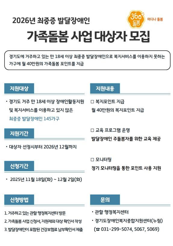 경기도, 2026년 최중증 발달장애인...